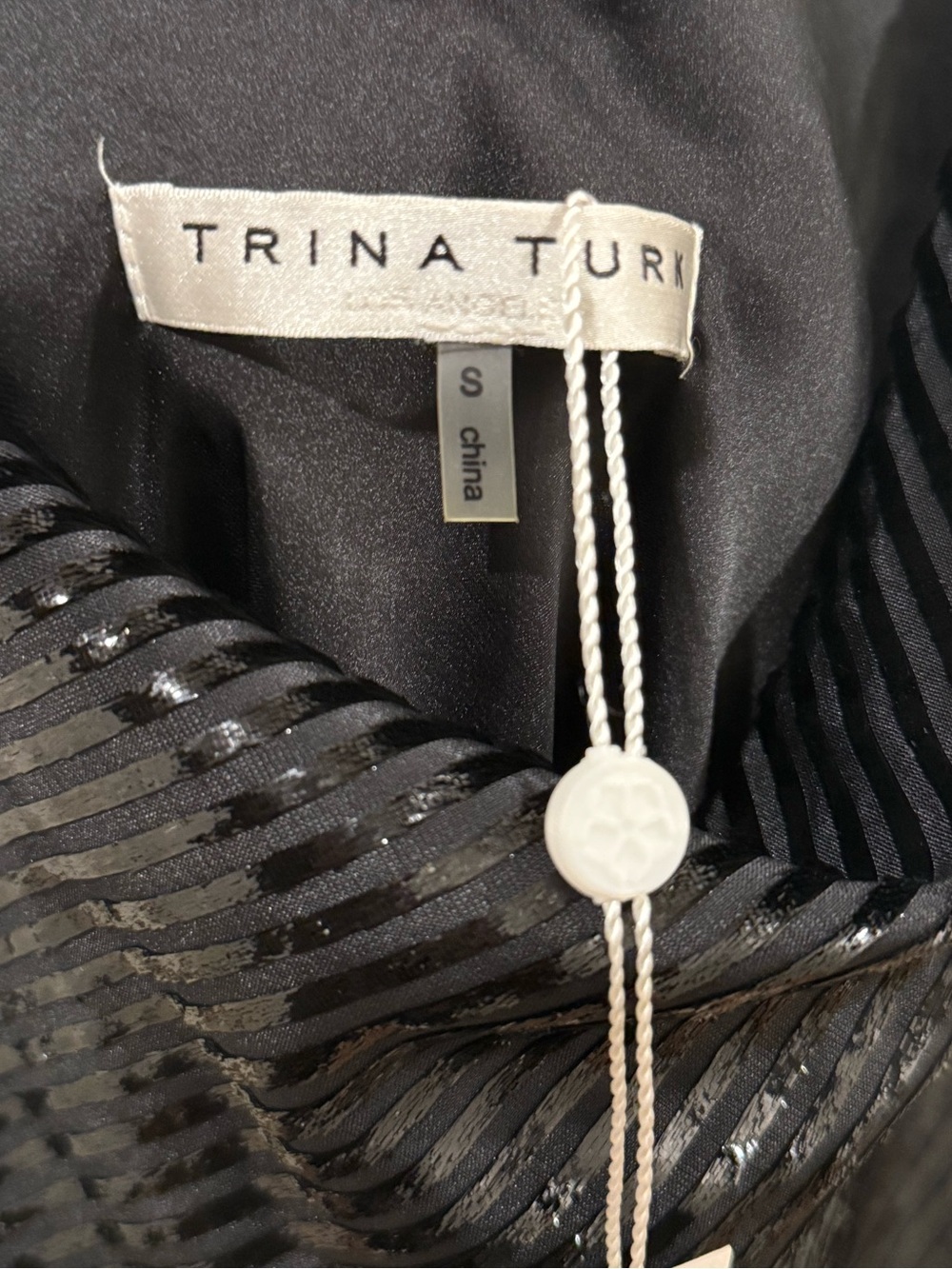 Trina Turk Geometric Dress Asymmetric Hem Metallic Stripe Black Cocktail Small - Picture 7 of 9